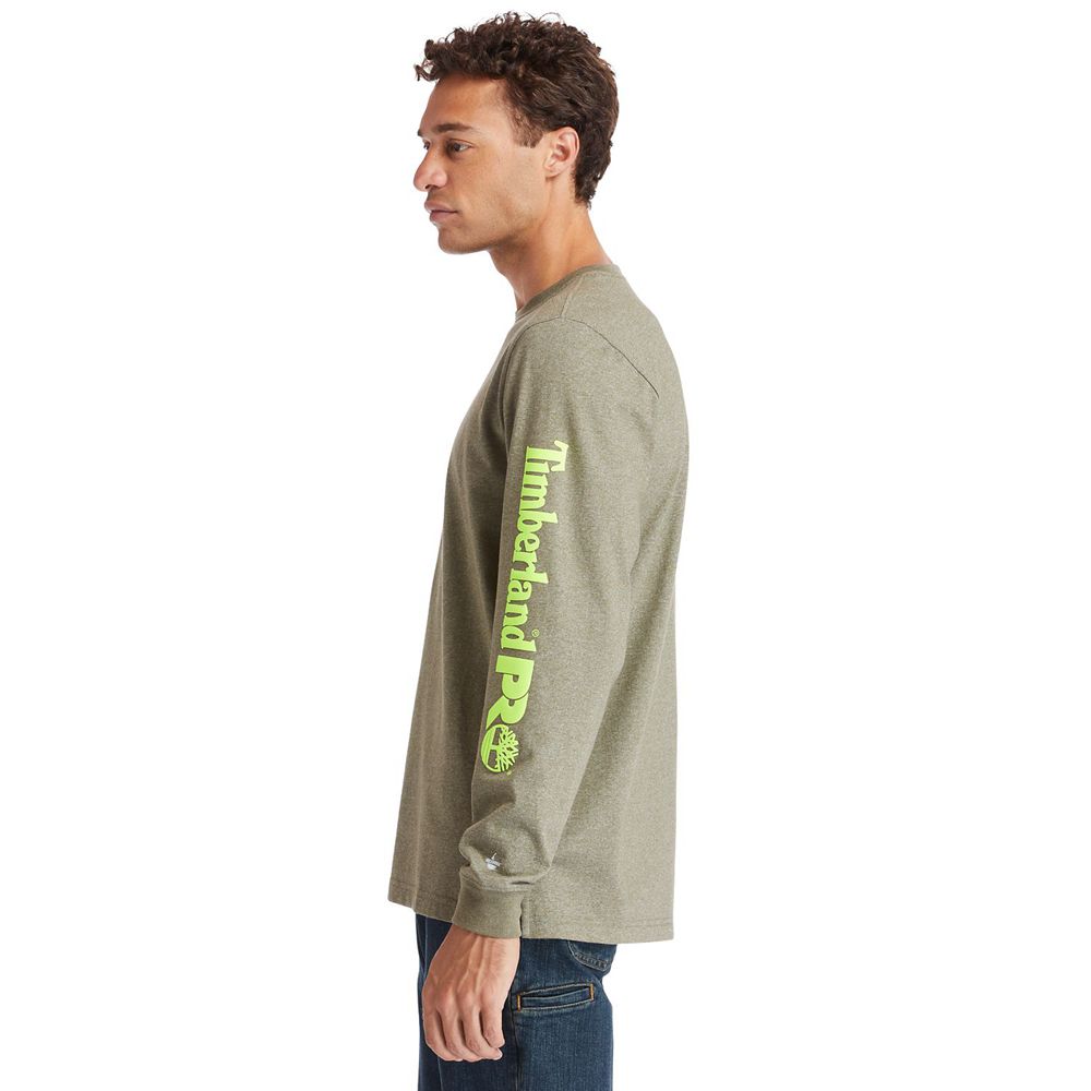 Timberland Mens T-Shirts PRO® Base Plate Long-Sleeve Logo - Olive - India RP2869340